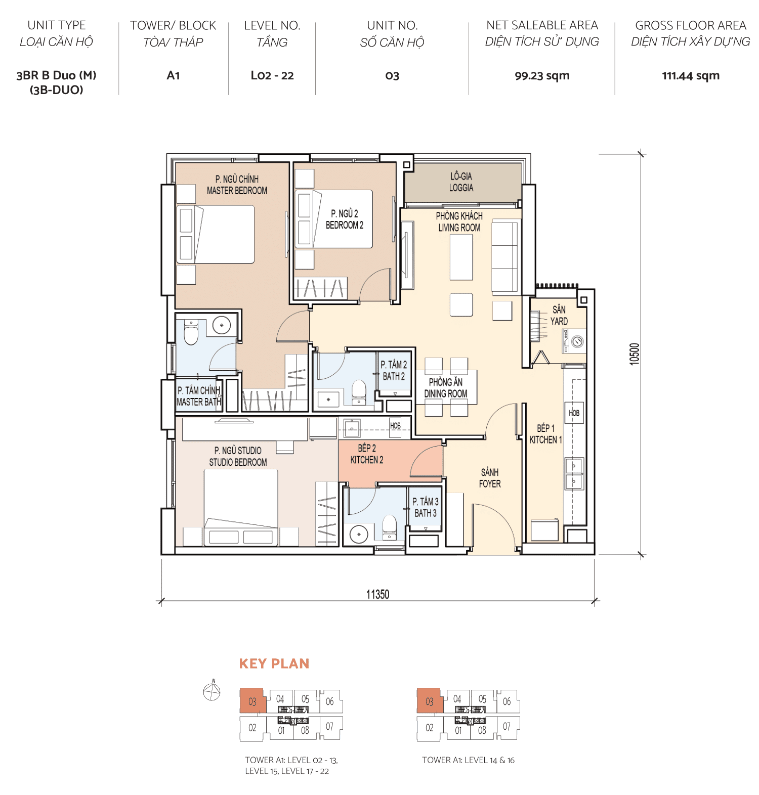 DE LA SOL Floor Plan - 3PN - ALTO TOWER