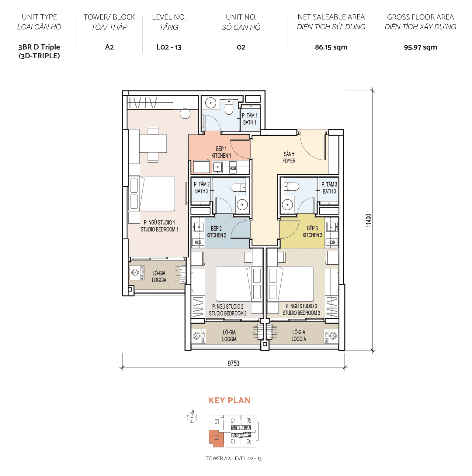 DE LA SOL Floor Plan - 3PN - ALTO TOWER