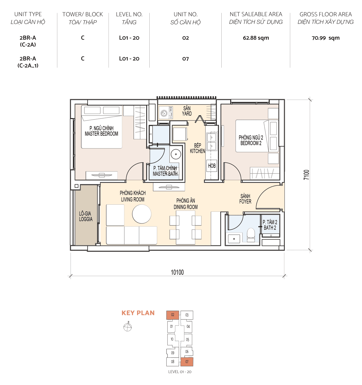 DE LA SOL Floor Plan - Căn 2PN - CELLO TOWER