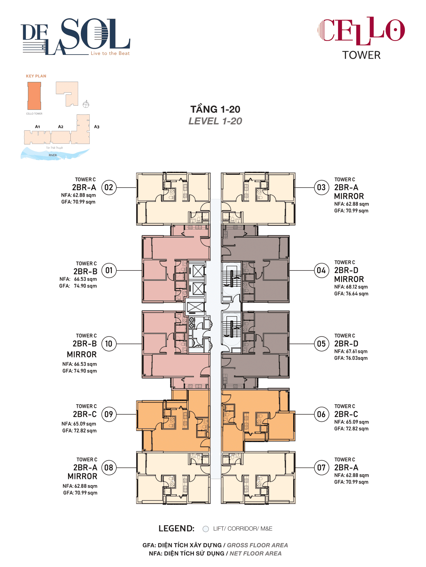 DE LA SOL Floor Plan - Tầng 1-20 CELLO TOWER