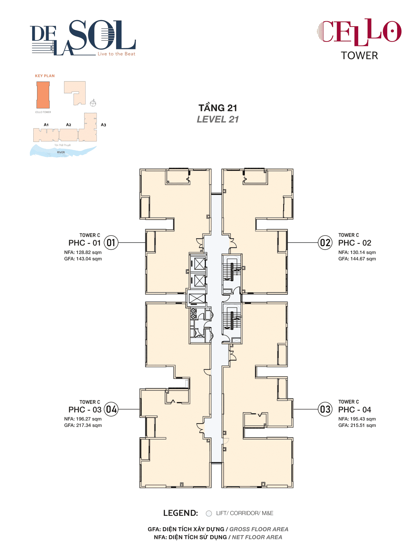 DE LA SOL Floor Plan - Tầng 21 CELLO TOWER