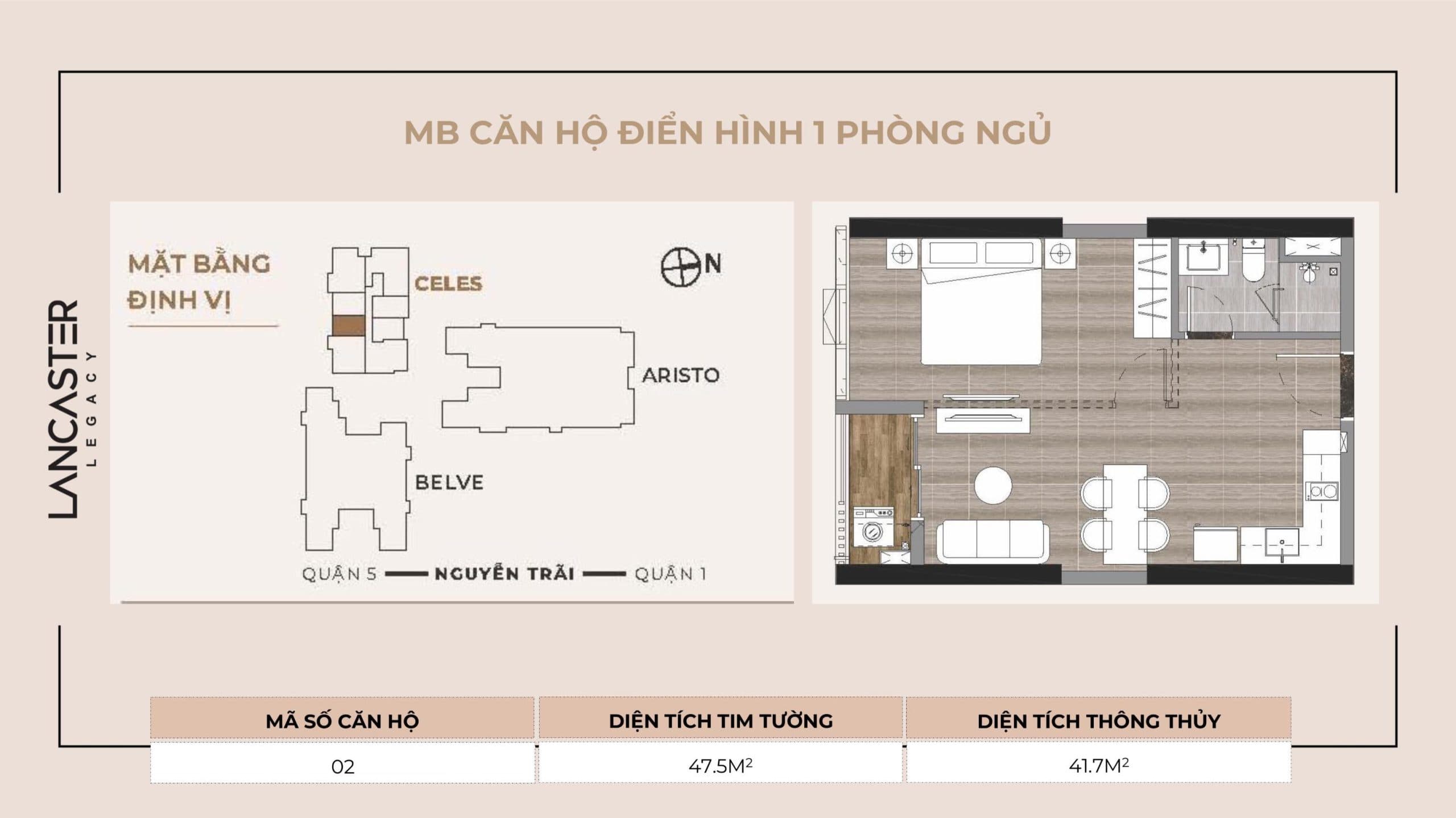 Lancaster Legacy Floor Plan - Căn Hộ Điển Hình 1 Phòng Ngủ