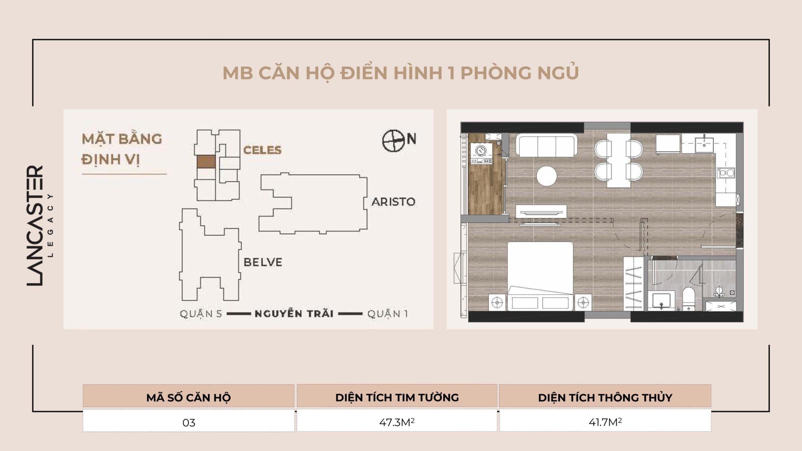 Lancaster Legacy Floor Plan - Căn Hộ Điển Hình 1 Phòng Ngủ