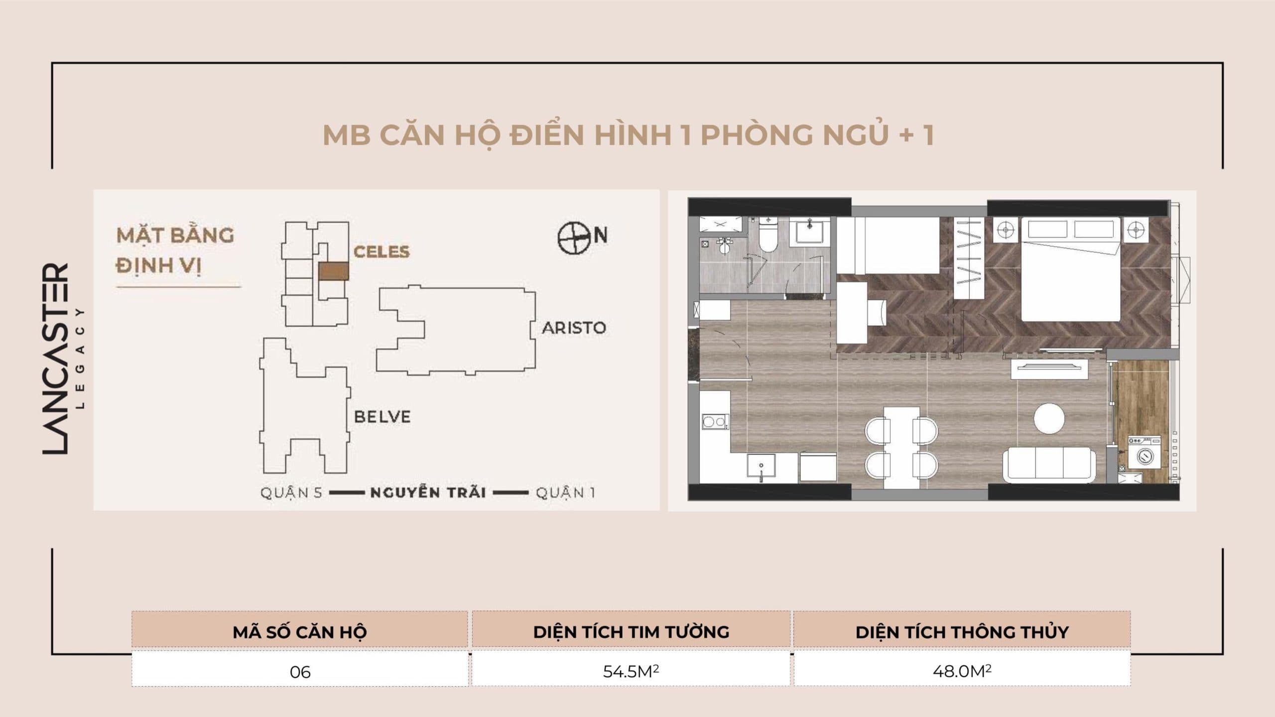 Lancaster Legacy Floor Plan - Căn Hộ Điển Hình 1 Phòng Ngủ