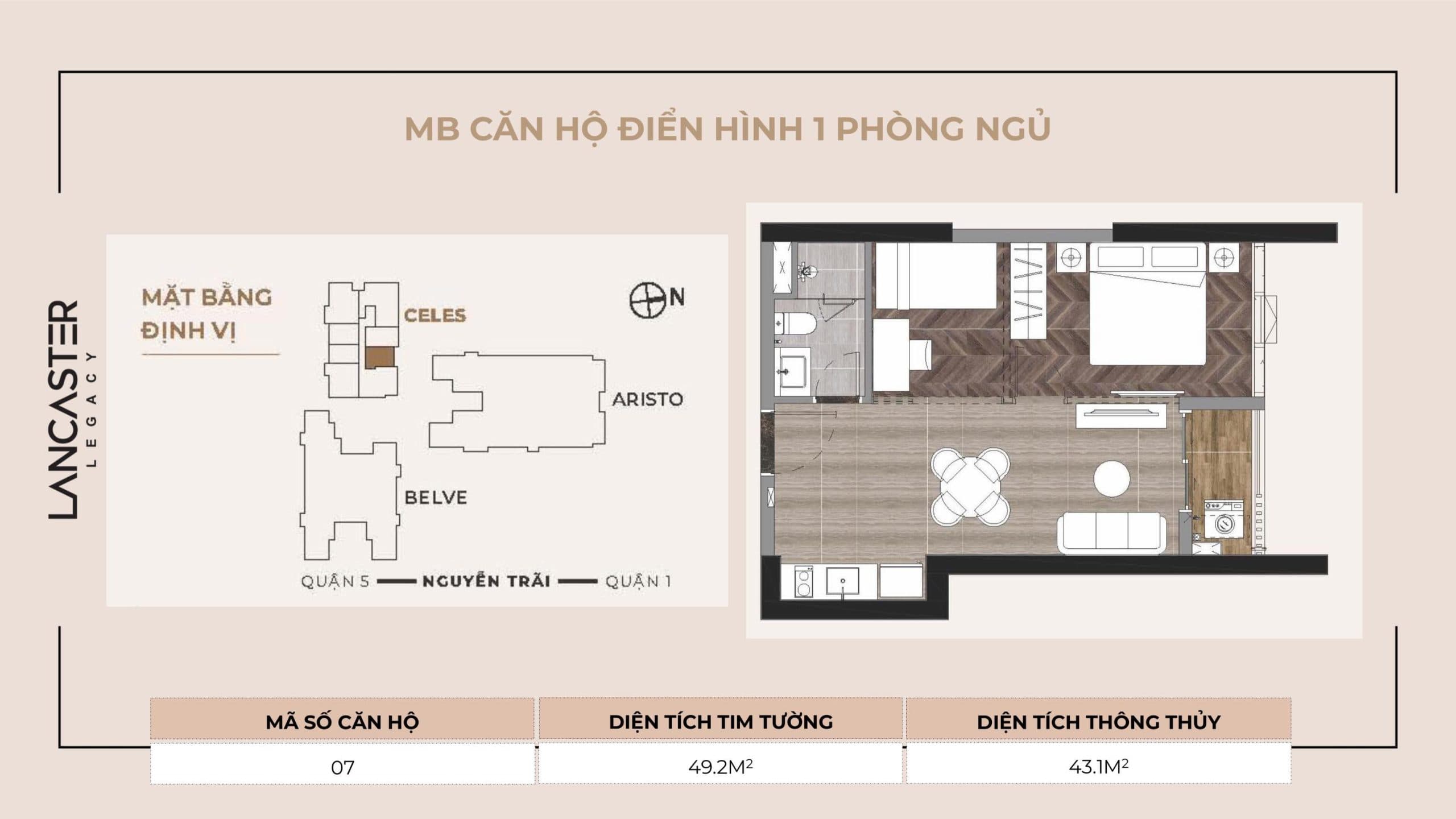 Lancaster Legacy Floor Plan - Căn Hộ Điển Hình 1 Phòng Ngủ