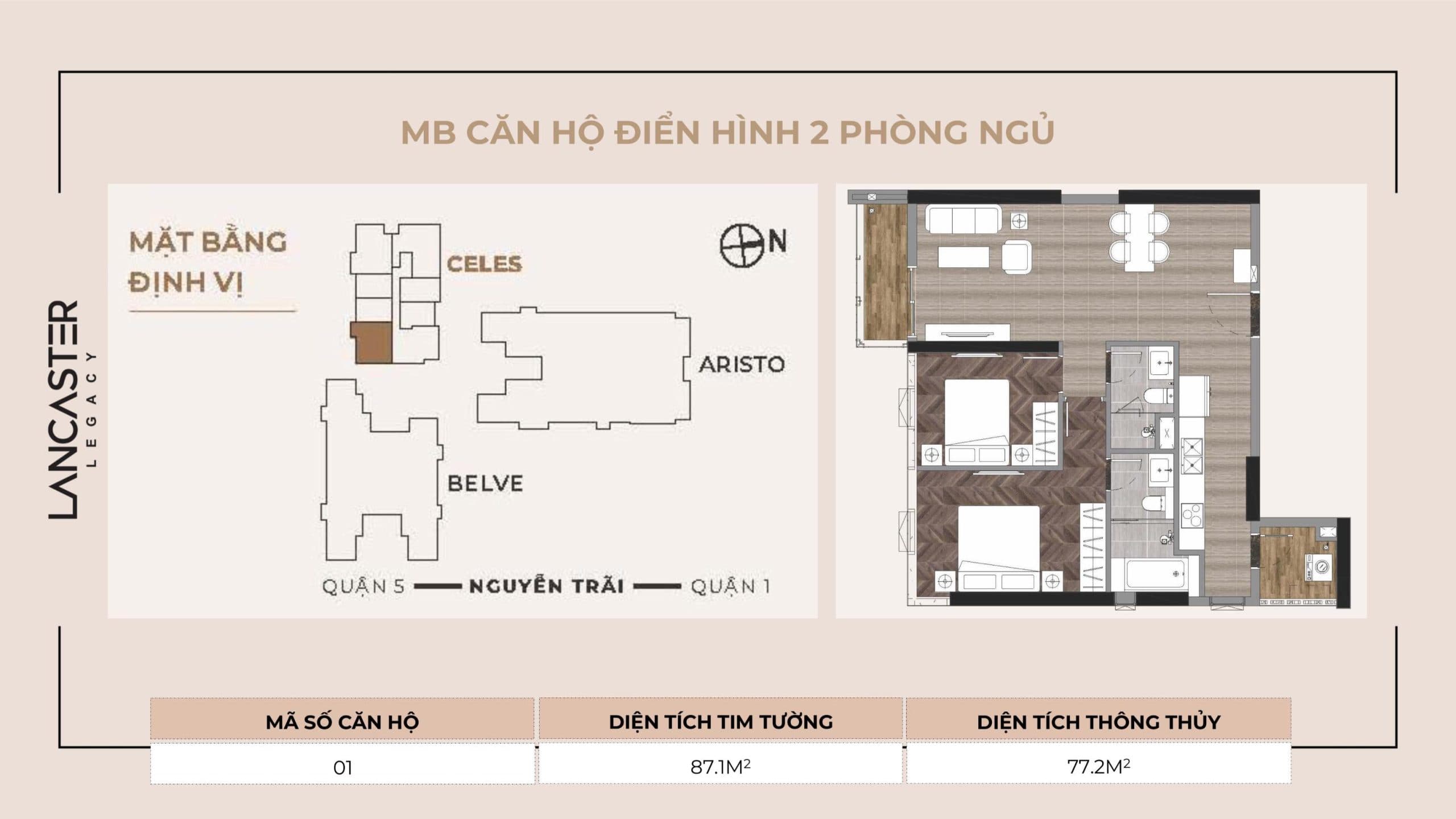 Lancaster Legacy Floor Plan - Căn Hộ Điển Hình 2 Phòng Ngủ