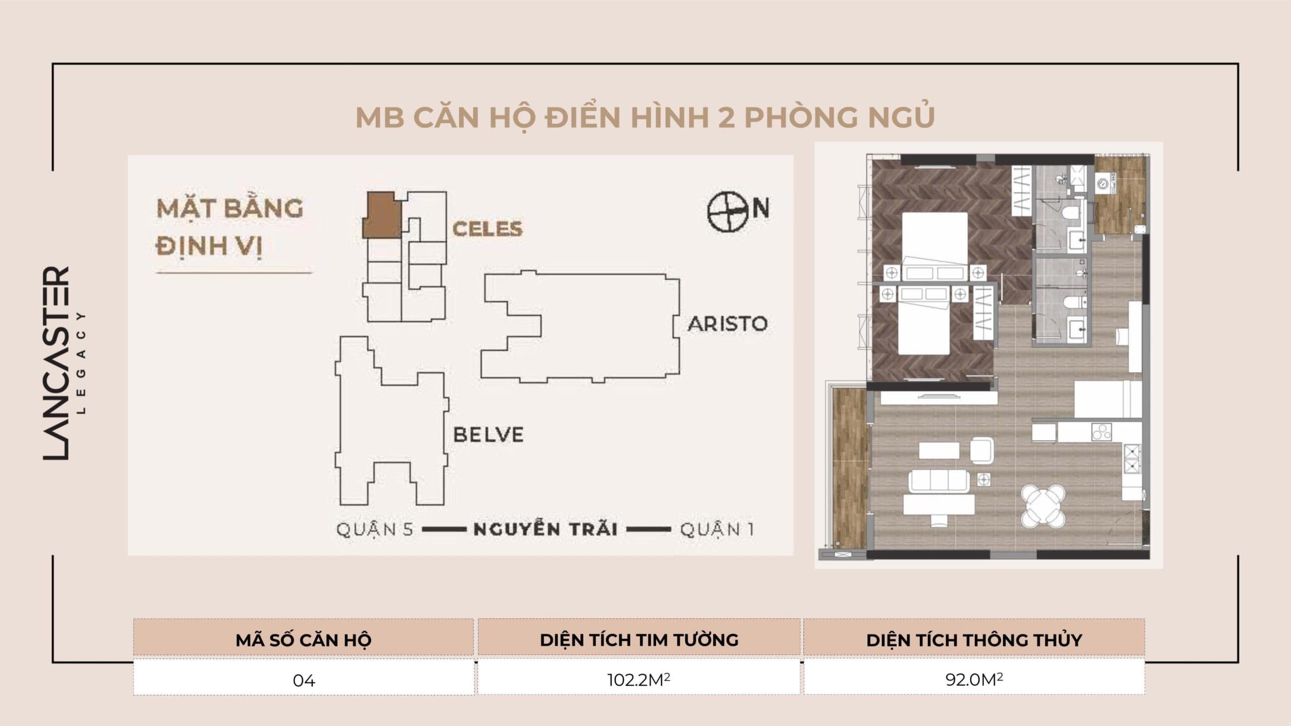 Lancaster Legacy Floor Plan - Căn Hộ Điển Hình 2 Phòng Ngủ