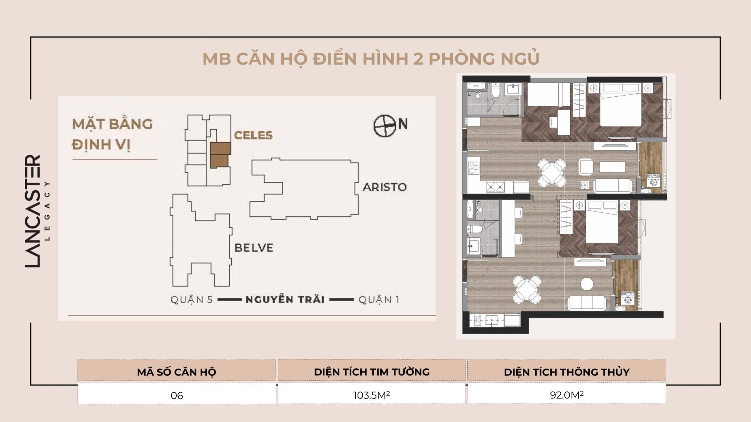 Lancaster Legacy Floor Plan - Căn Hộ Điển Hình 2 Phòng Ngủ
